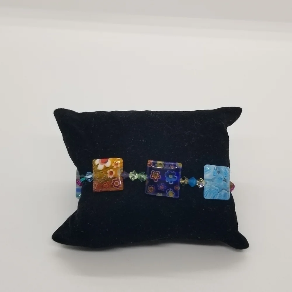 millefiori style square bead bracelet